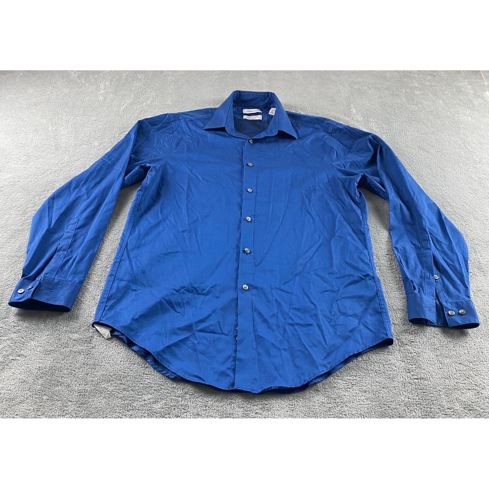 Calvin Klein Mens Slim Fit Performance Non-Iron Dress Shirt Blue 15.5 32/33